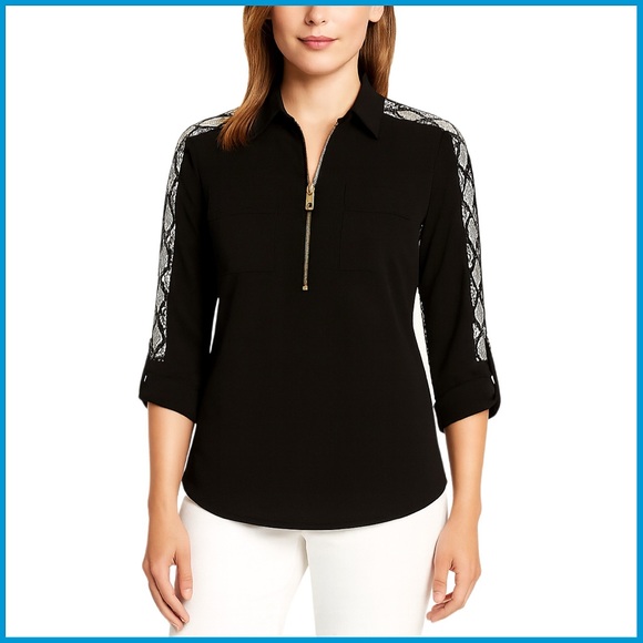 Michael Kors Tops - Michael Kors Snake Print Zippy Black Blouse